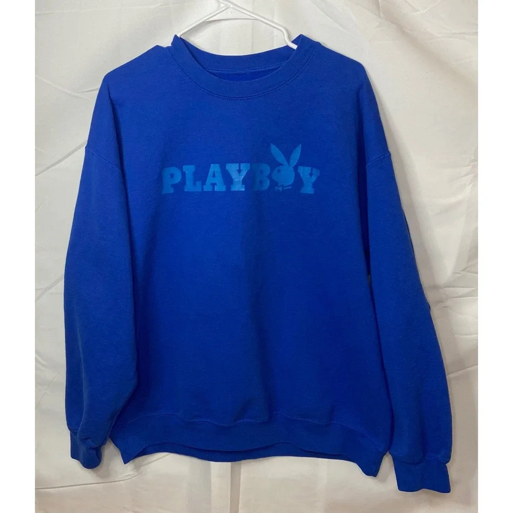 Playboy Mens Crewneck Sweatshirt Royal Blue Tonal Logo Graphic Fleece XL - Picture 8 of 9